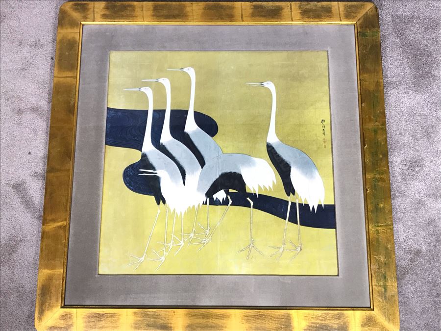 Large Framed Asian Bird Artwork 39 X 39