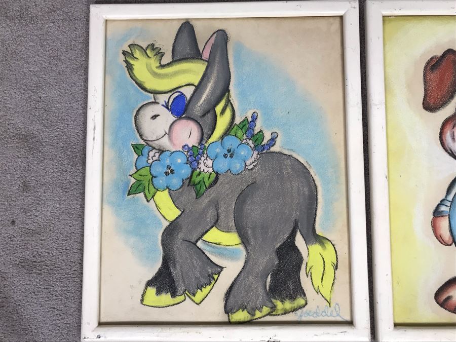 Pair Of Framed Original Signed Animal Caricatures Artwork Signed By Goeddel Each 18 X 22 [Photo 7]