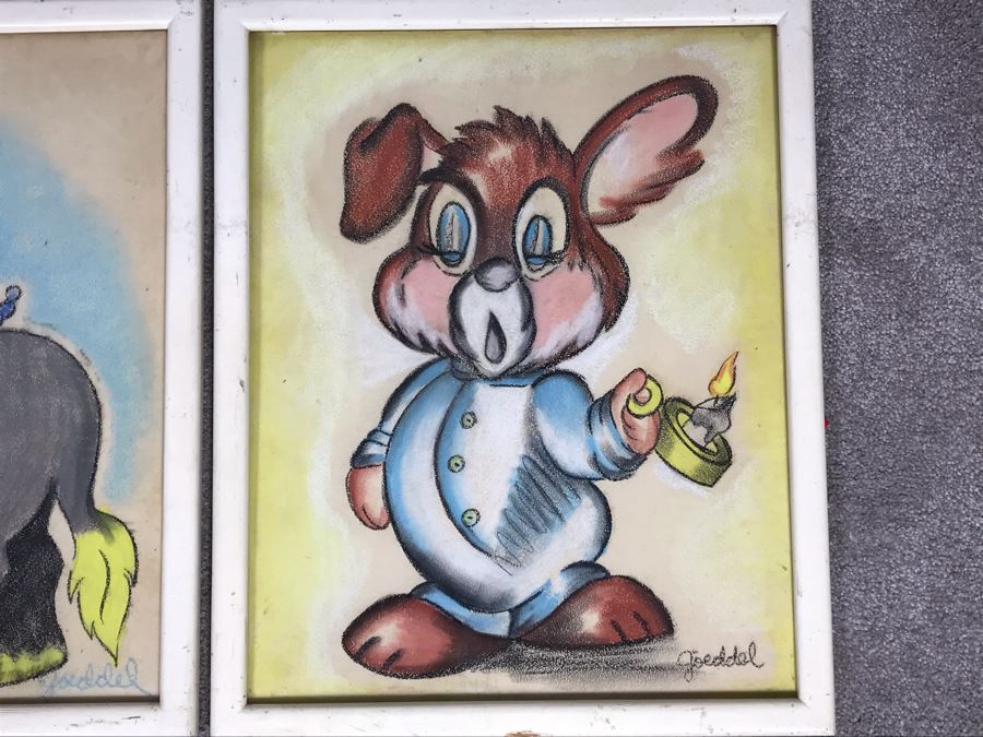 Pair Of Framed Original Signed Animal Caricatures Artwork Signed By Goeddel Each 18 X 22 [Photo 2]
