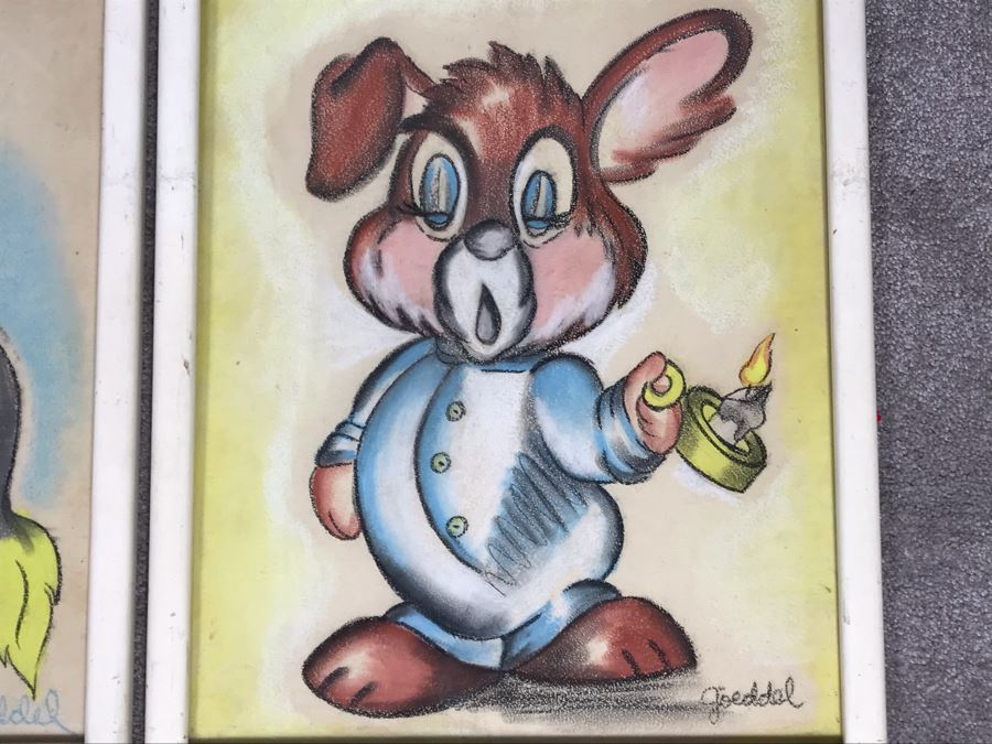 Pair Of Framed Original Signed Animal Caricatures Artwork Signed By Goeddel Each 18 X 22 [Photo 3]