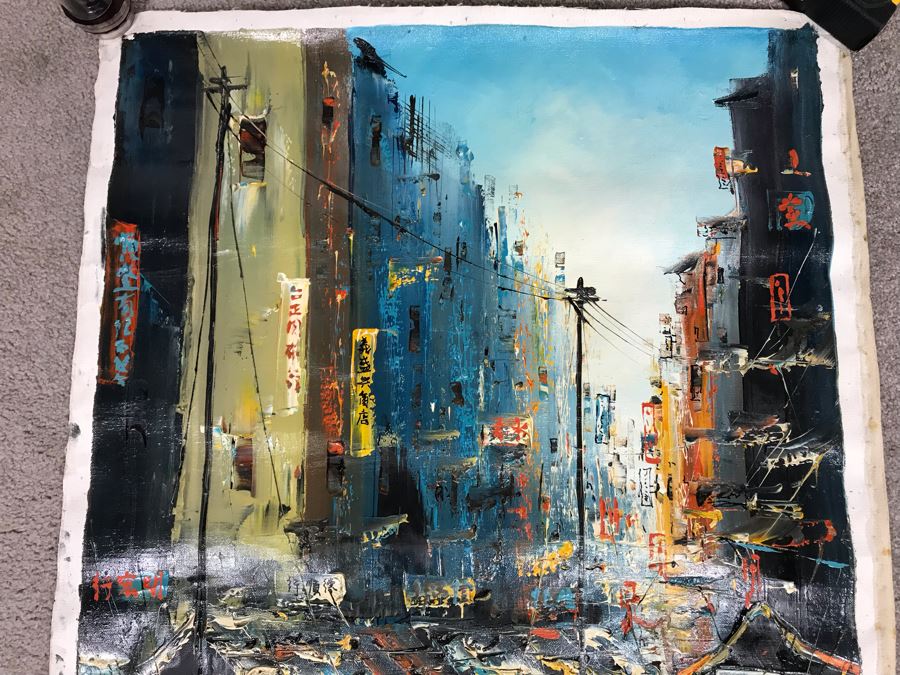 Original Signed Hong Kong Chinese Oil Painting 24 X 29 [Photo 6]