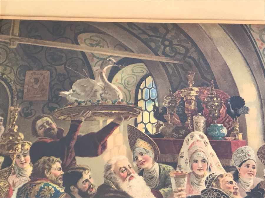 Vintage Konstantin Makovsky 'A Russian Wedding Feast Of The Seventeenth Century' Boyar Wedding Feast Print In Vintage Frame 36 X 28 [Photo 7]