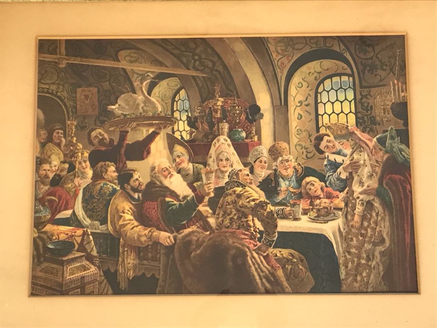 Vintage Konstantin Makovsky 'A Russian Wedding Feast Of The Seventeenth Century' Boyar Wedding Feast Print In Vintage Frame 36 X 28 [Photo 2]