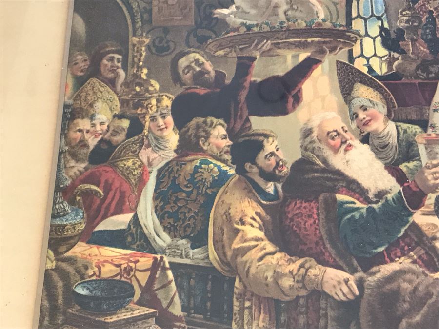 Vintage Konstantin Makovsky 'A Russian Wedding Feast Of The Seventeenth Century' Boyar Wedding Feast Print In Vintage Frame 36 X 28 [Photo 8]