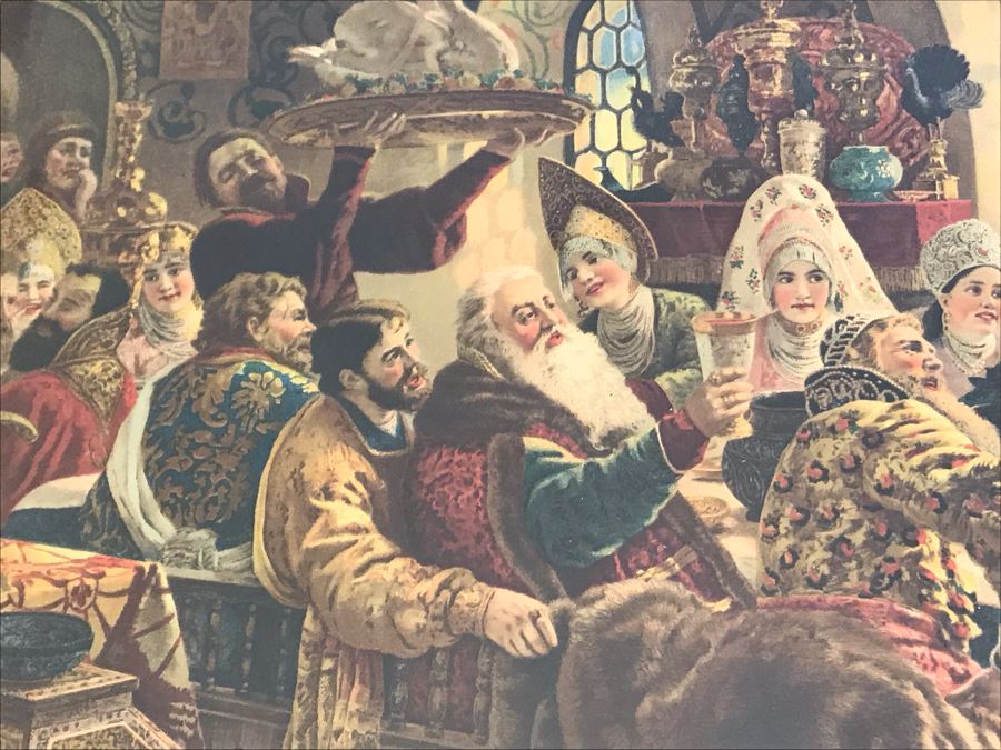 Vintage Konstantin Makovsky 'A Russian Wedding Feast Of The Seventeenth Century' Boyar Wedding Feast Print In Vintage Frame 36 X 28 [Photo 6]