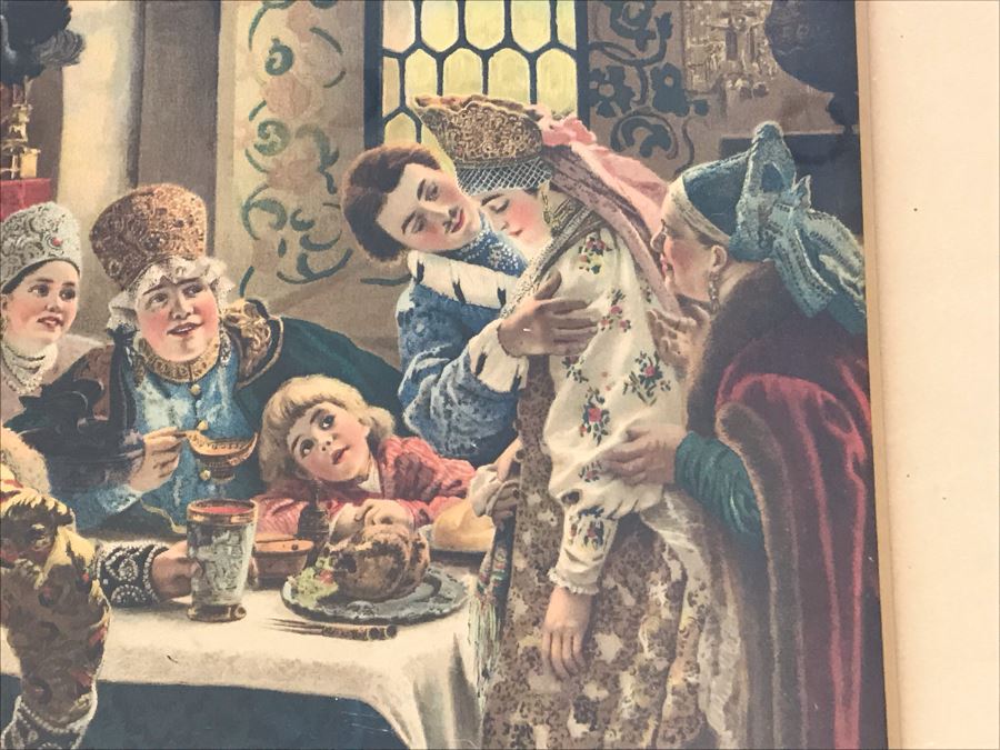 Vintage Konstantin Makovsky 'A Russian Wedding Feast Of The Seventeenth Century' Boyar Wedding Feast Print In Vintage Frame 36 X 28 [Photo 4]
