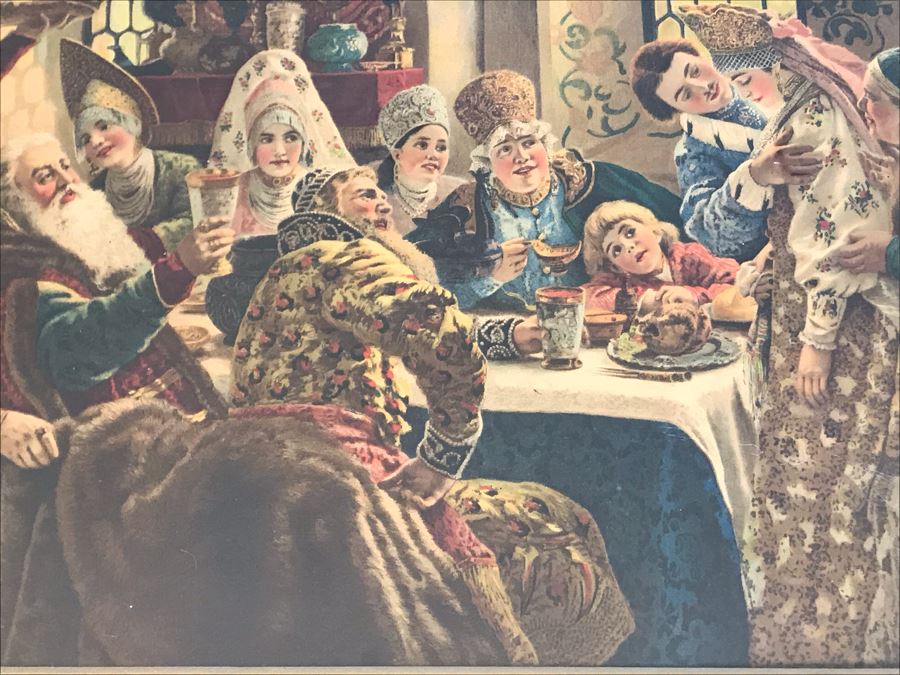 Vintage Konstantin Makovsky 'A Russian Wedding Feast Of The Seventeenth Century' Boyar Wedding Feast Print In Vintage Frame 36 X 28 [Photo 5]