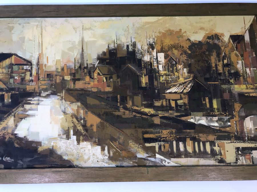 Large Original 1964 Oil Painting By Parker Lee (Leonard Leibsohn) 51 X 27 (1924-1995 - Known For Abstraction And Realism) [Photo 3]