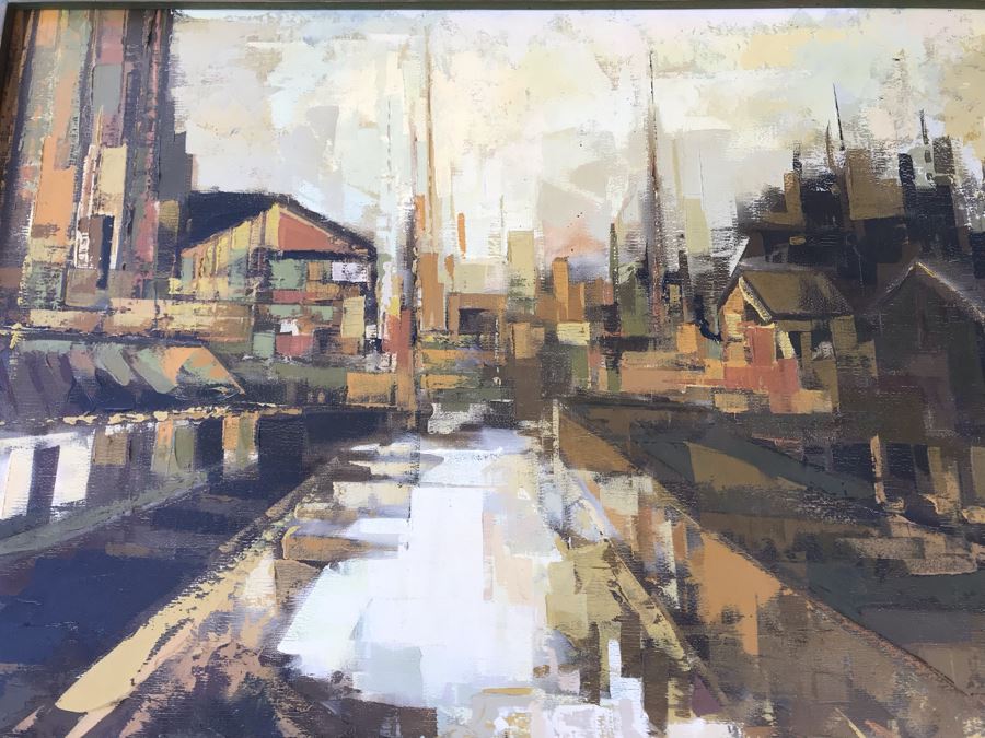 Large Original 1964 Oil Painting By Parker Lee (Leonard Leibsohn) 51 X 27 (1924-1995 - Known For Abstraction And Realism) [Photo 7]