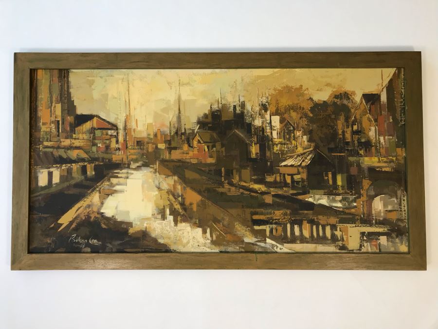Large Original 1964 Oil Painting By Parker Lee (Leonard Leibsohn) 51 X 27 (1924-1995 - Known For Abstraction And Realism) [Photo 1]