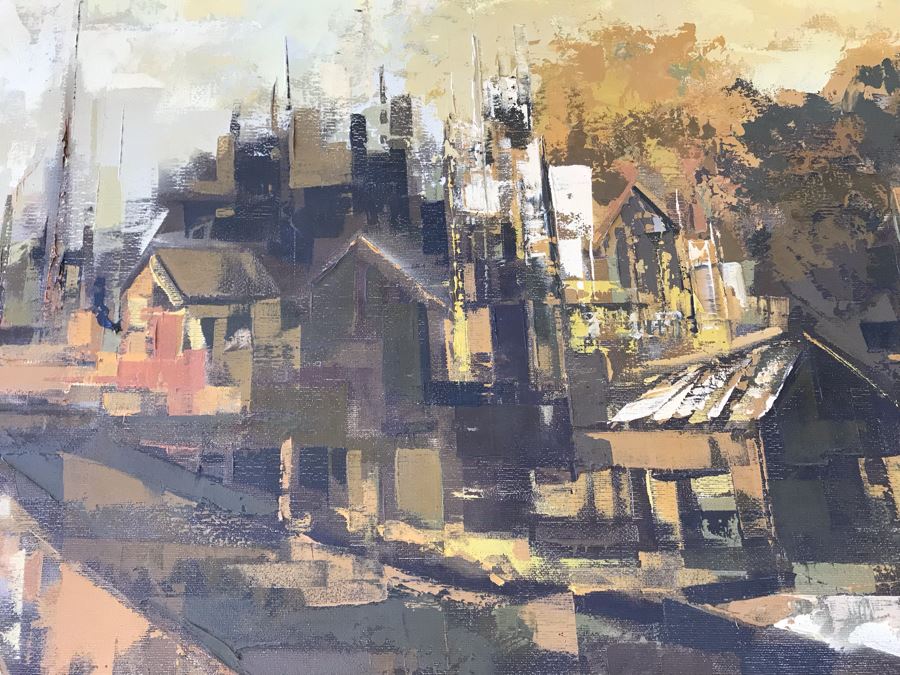 Large Original 1964 Oil Painting By Parker Lee (Leonard Leibsohn) 51 X 27 (1924-1995 - Known For Abstraction And Realism) [Photo 8]