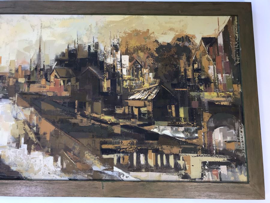 Large Original 1964 Oil Painting By Parker Lee (Leonard Leibsohn) 51 X 27 (1924-1995 - Known For Abstraction And Realism) [Photo 4]