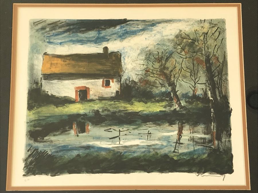 Maurice De Vlaminck (1876-1958) 'Paysage' House With Stream - Hand Signed Artist Proof Lithograph - 29 X 24 - Appraised $1,250 [Photo 2]