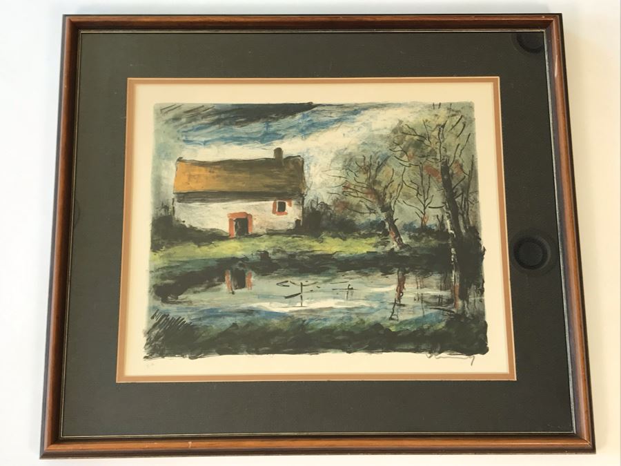 Maurice De Vlaminck (1876-1958) 'Paysage' House With Stream - Hand Signed Artist Proof Lithograph - 29 X 24 - Appraised $1,250 [Photo 1]