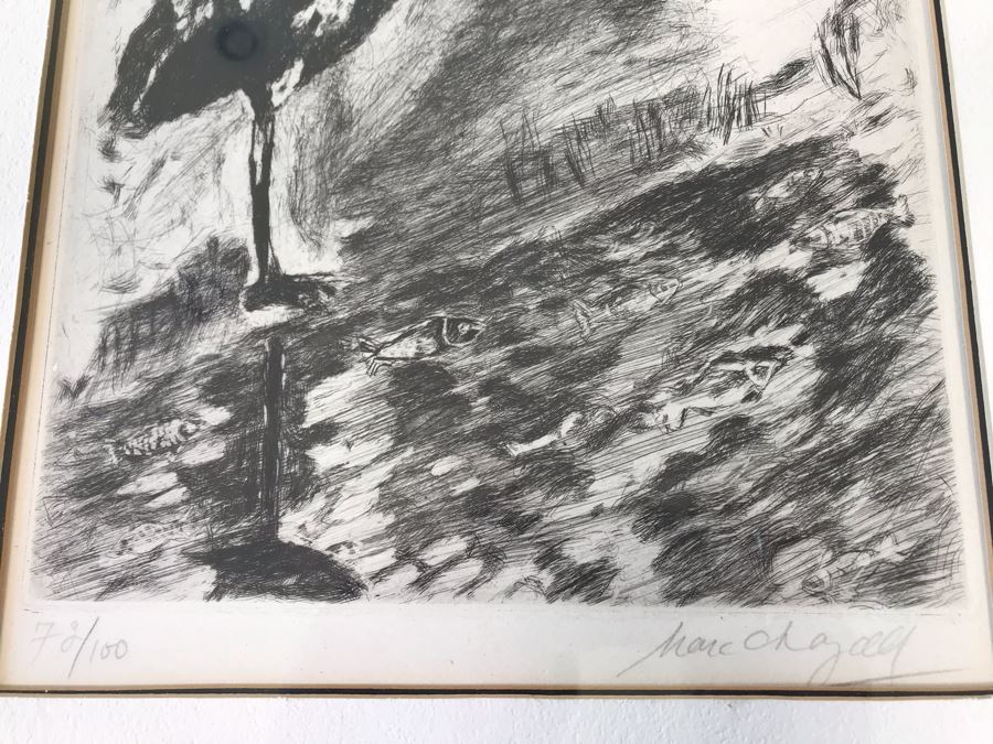 Hand Signed Marc Chagall Original Etching 73 Of 100 'Le Heron From Jean De La Fontaine from Fables of Fontaine 1952' (1887-1985 Known For Abstract Village Peasant Themes) 10 X 13 [Photo 10]