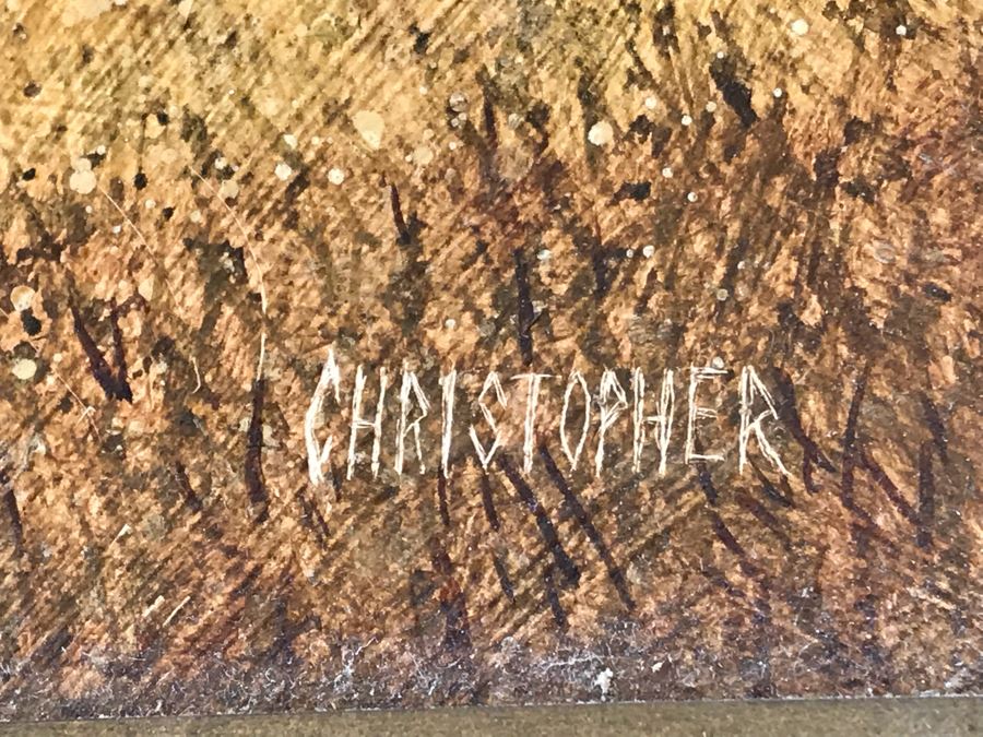 Original Painting On Board Of Wooden Boat In Field Signed Christopher 15 X 13 Frame [Photo 8]