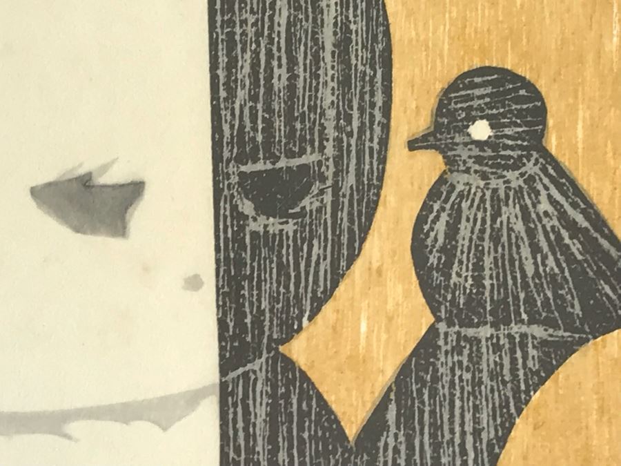 Kaoru Kawano (1916-1965) Japanese Woodblock Print - Japanese Printmaker Showa Period - Girl With Bird In Hand 12 X 17 [Photo 6]