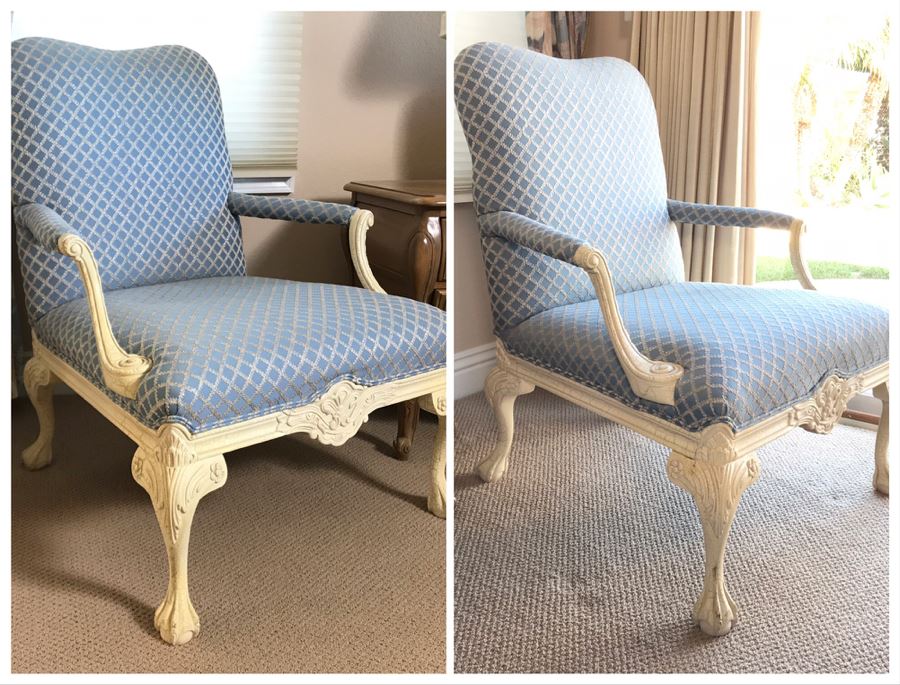 Pair Of Sherrill Elegantly Upholstered Louis XVI French Provincial Accent Armchairs - Fairbanks Ranch Estate (FRE) [Photo 2]