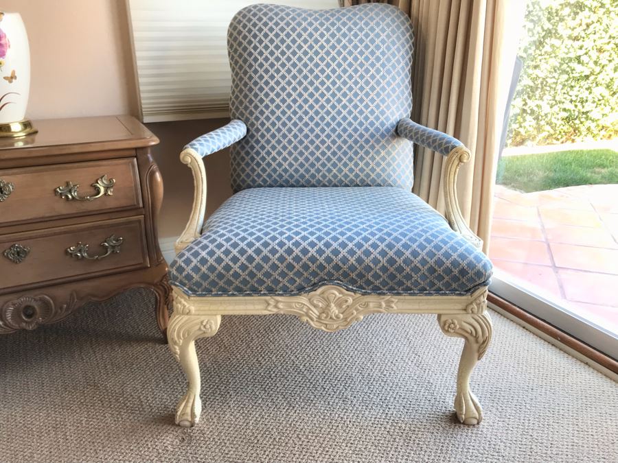 Pair Of Sherrill Elegantly Upholstered Louis XVI French Provincial Accent Armchairs - Fairbanks Ranch Estate (FRE) [Photo 1]