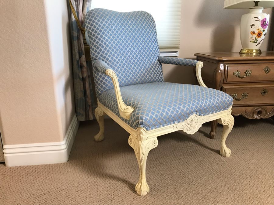 Pair Of Sherrill Elegantly Upholstered Louis XVI French Provincial Accent Armchairs - Fairbanks Ranch Estate (FRE) [Photo 3]