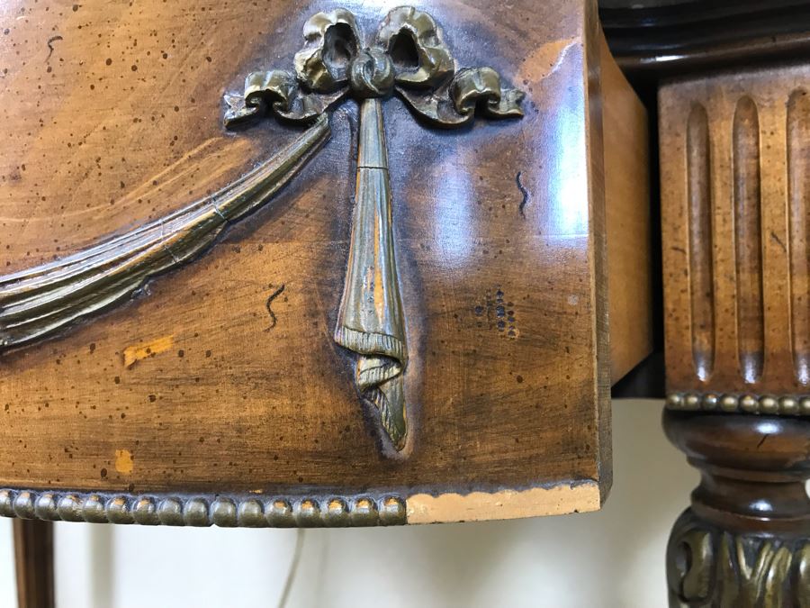 Stunning Antique French Demi-lune Console Table With Drawer And Marble Top 41W X 14D X 30H - FRE [Photo 8]