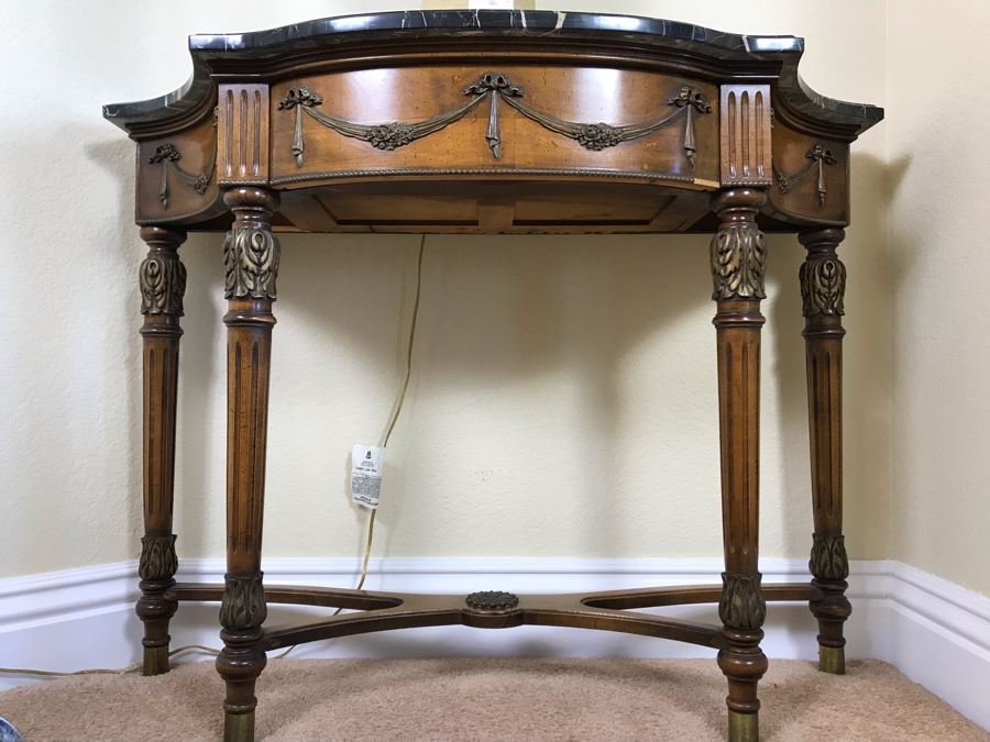 Stunning Antique French Demi-lune Console Table With Drawer And Marble Top 41W X 14D X 30H - FRE [Photo 10]