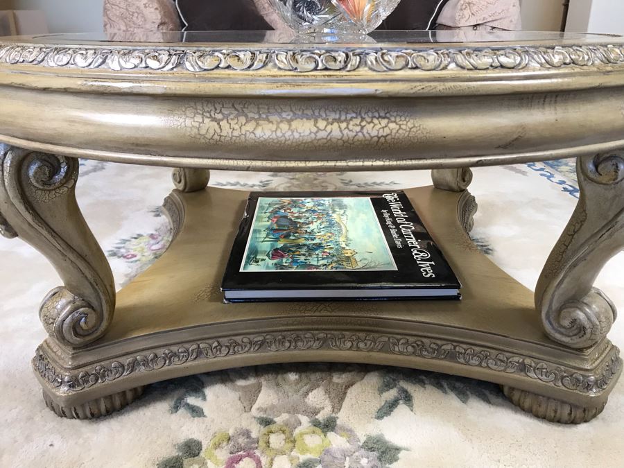 42' Round 2-Level Coffee Table With Glass Insert 19'H - FRE [Photo 3]