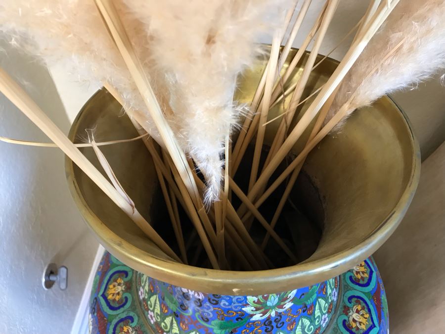 Monumental 34'H Chinese Cloisonne Vase With Wooden Stand - FRE [Photo 10]