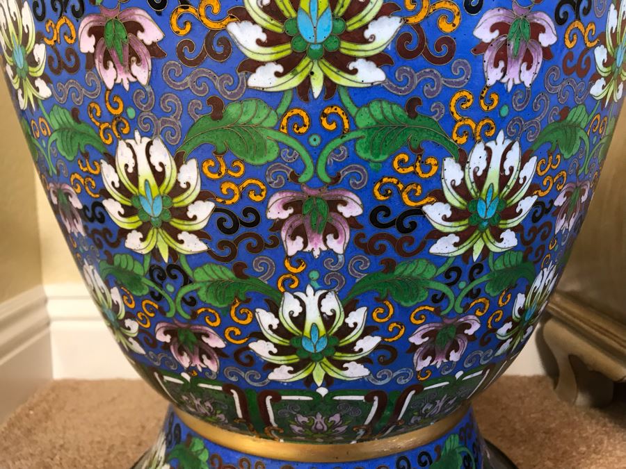 Monumental 34'H Chinese Cloisonne Vase With Wooden Stand - FRE [Photo 7]