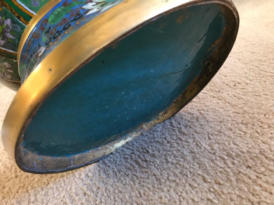 Monumental 34'H Chinese Cloisonne Vase With Wooden Stand - FRE [Photo 13]