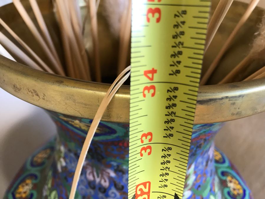 Monumental 34'H Chinese Cloisonne Vase With Wooden Stand - FRE [Photo 15]