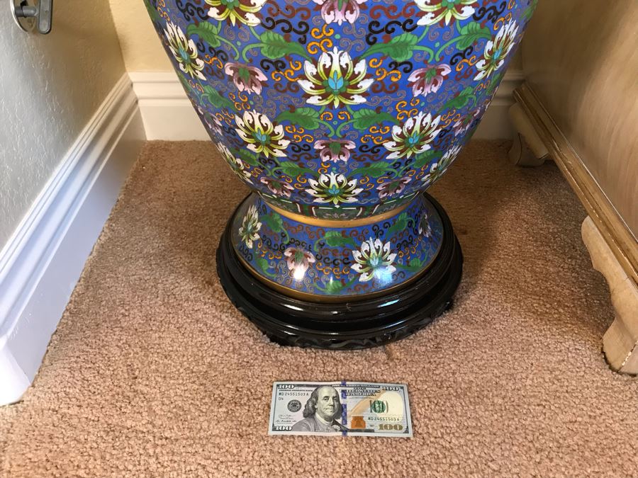 Monumental 34'H Chinese Cloisonne Vase With Wooden Stand - FRE [Photo 5]