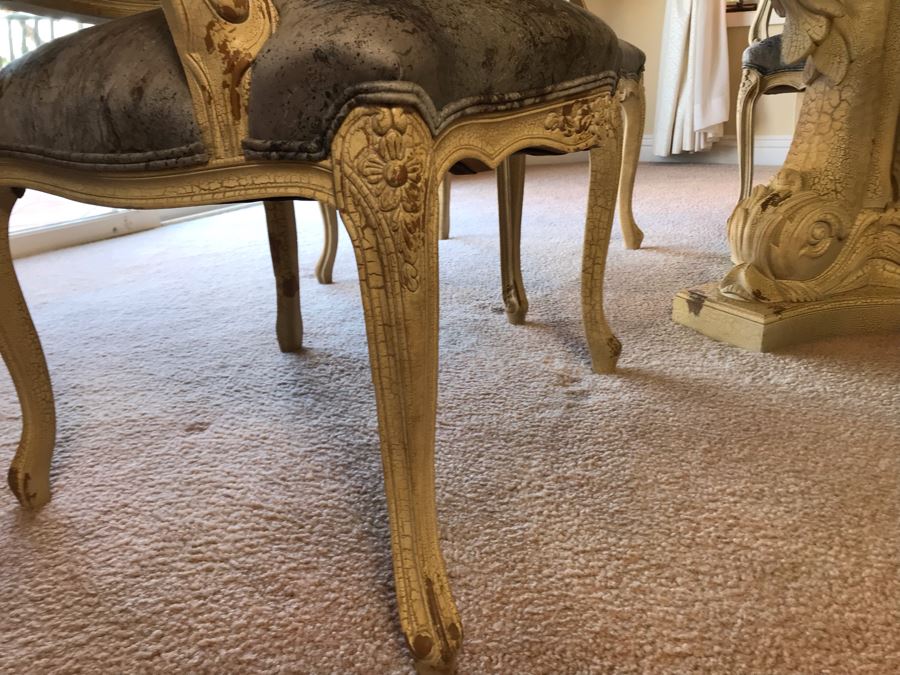 Set Of (4) Elegant Armchairs With Fish Motif Table Base And Beveled Glass Top 59W X 28.5H - FRE [Photo 9]