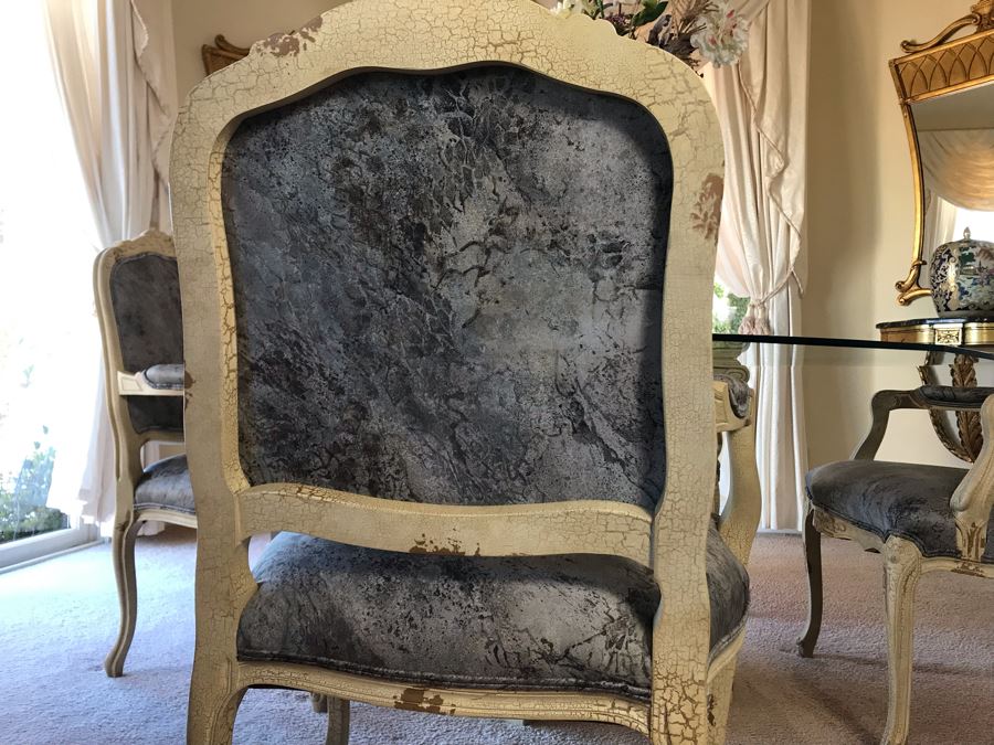 Set Of (4) Elegant Armchairs With Fish Motif Table Base And Beveled Glass Top 59W X 28.5H - FRE [Photo 10]