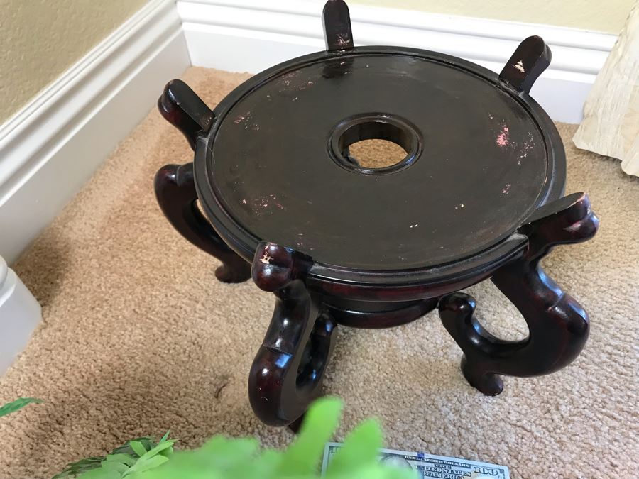 Large Chinese Flower Pot With Wooden Stand (Matches Pair Of Lidded Jars In Sale) 20.5H With Stand - FRE [Photo 9]