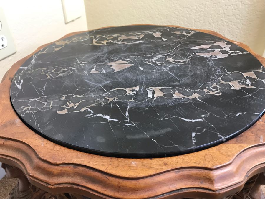 Vintage Carved Wooden Stand With Marble Top 19W X 13H - FRE [Photo 6]