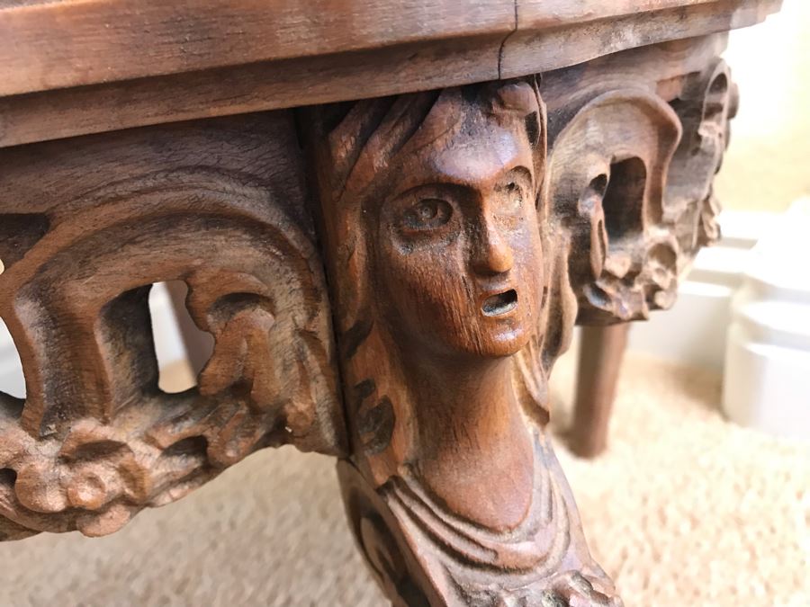 Vintage Carved Wooden Stand With Marble Top 19W X 13H - FRE [Photo 4]