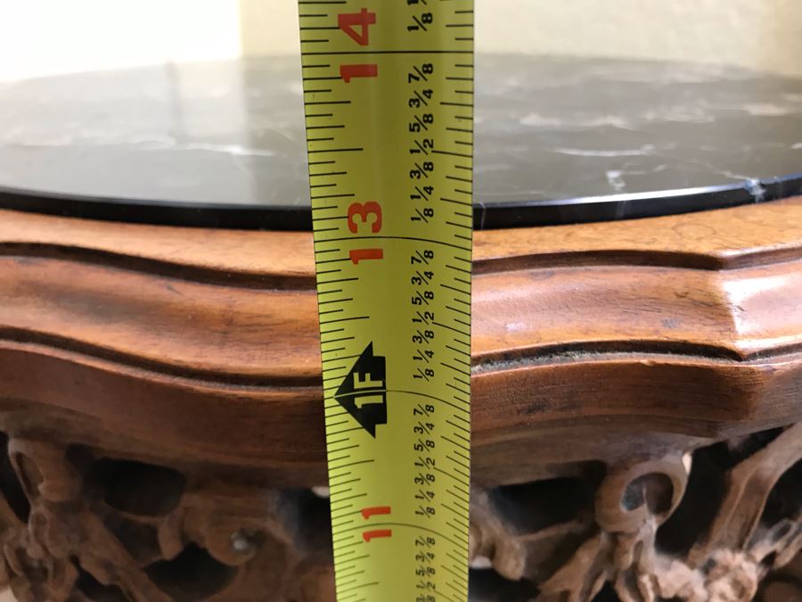 Vintage Carved Wooden Stand With Marble Top 19W X 13H - FRE [Photo 13]