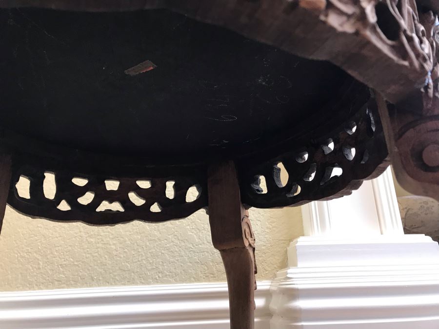 Vintage Carved Wooden Stand With Marble Top 19W X 13H - FRE [Photo 11]