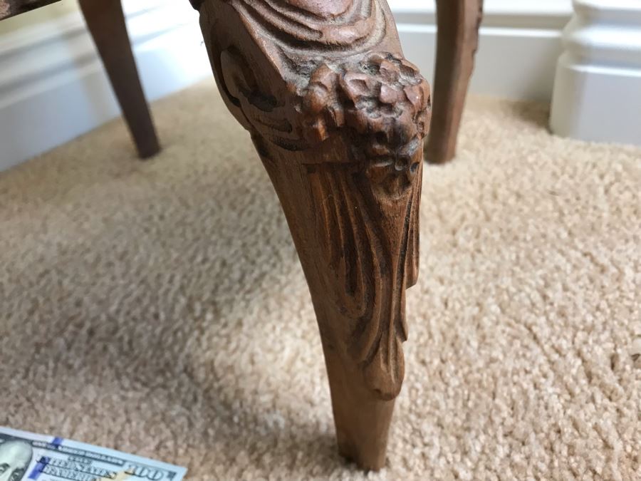 Vintage Carved Wooden Stand With Marble Top 19W X 13H - FRE [Photo 5]