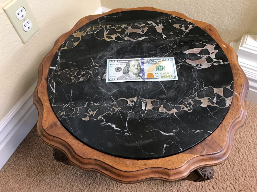 Vintage Carved Wooden Stand With Marble Top 19W X 13H - FRE [Photo 8]