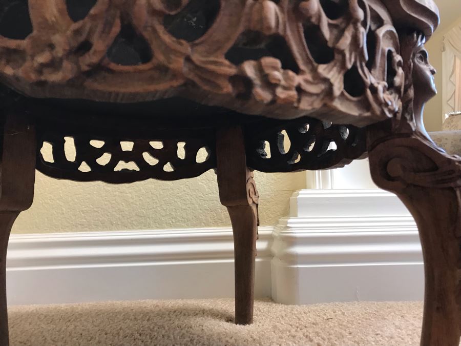 Vintage Carved Wooden Stand With Marble Top 19W X 13H - FRE [Photo 10]