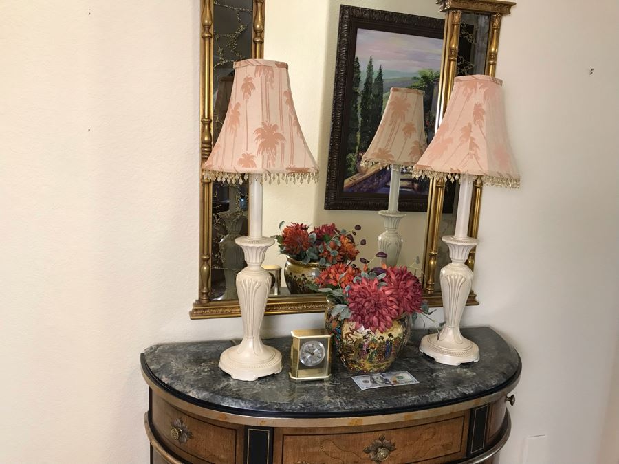 Pair Of Painted Metal Table Lamps With Palm Tree Shades - FRE [Photo 2]