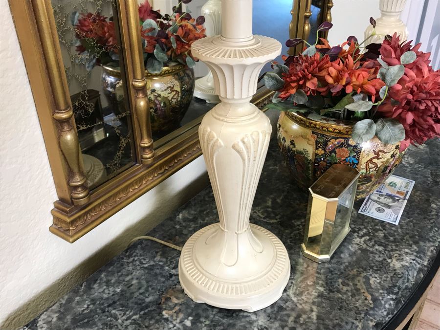 Pair Of Painted Metal Table Lamps With Palm Tree Shades - FRE [Photo 4]