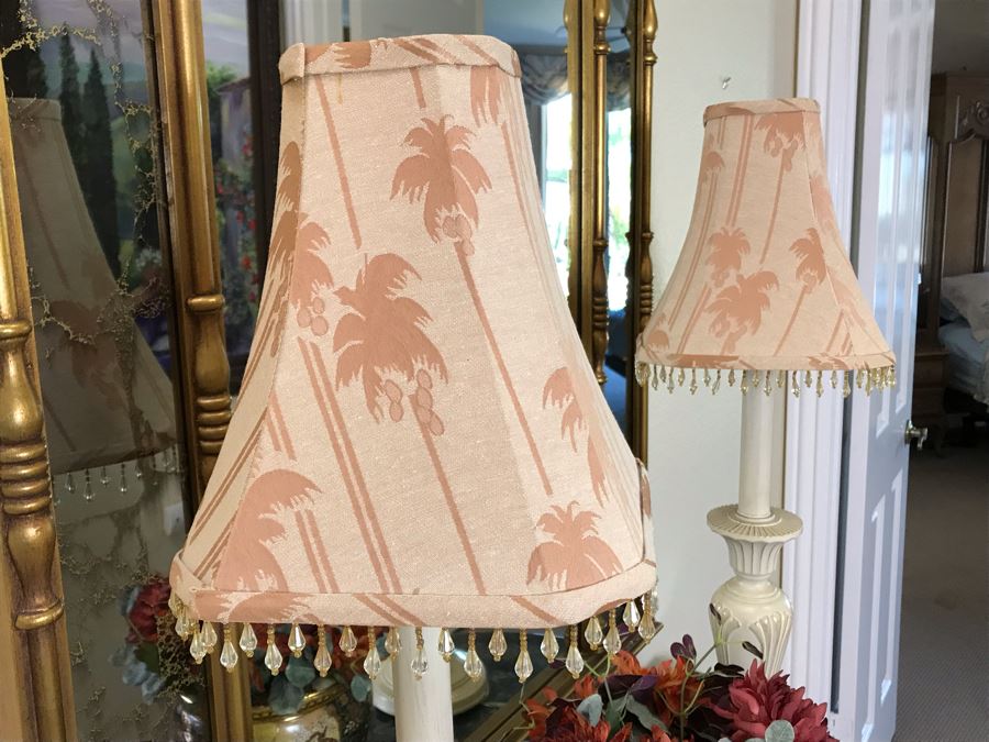 Pair Of Painted Metal Table Lamps With Palm Tree Shades - FRE [Photo 3]