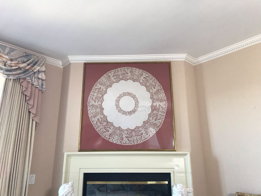 Vintage Framed Lace Round Very Detailed Tablecloth Decorated With Cherubs 50W X 50H - FRE [Photo 3]