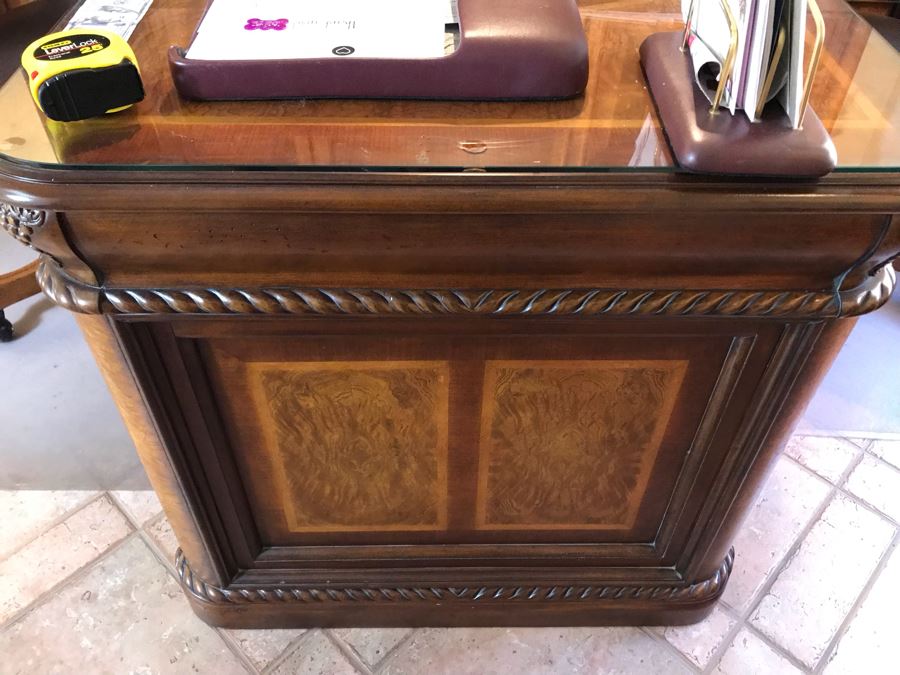 Wooden Office Furniture Set Includes Partners Desk, 6-Piece Wall Unit With Shelving And Drawers And (2) Office Armchairs On Casters - See Photos - (3) Wall Units Each 34W X 24D, Desk 60W X 33D - FRE [Photo 18]