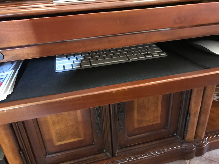 Wooden Office Furniture Set Includes Partners Desk, 6-Piece Wall Unit With Shelving And Drawers And (2) Office Armchairs On Casters - See Photos - (3) Wall Units Each 34W X 24D, Desk 60W X 33D - FRE [Photo 14]