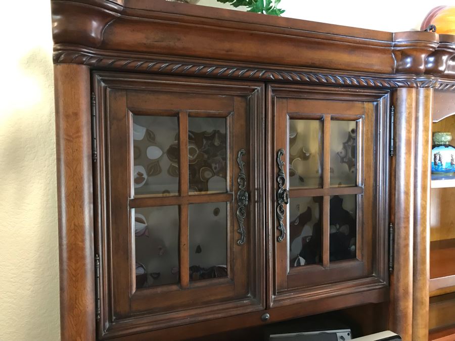 Wooden Office Furniture Set Includes Partners Desk, 6-Piece Wall Unit With Shelving And Drawers And (2) Office Armchairs On Casters - See Photos - (3) Wall Units Each 34W X 24D, Desk 60W X 33D - FRE [Photo 15]