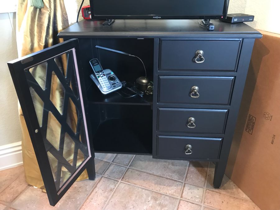 Black Cabinet With 4-Drawers And Hinged Door 29.5W X 14D X 32H - FRE [Photo 3]